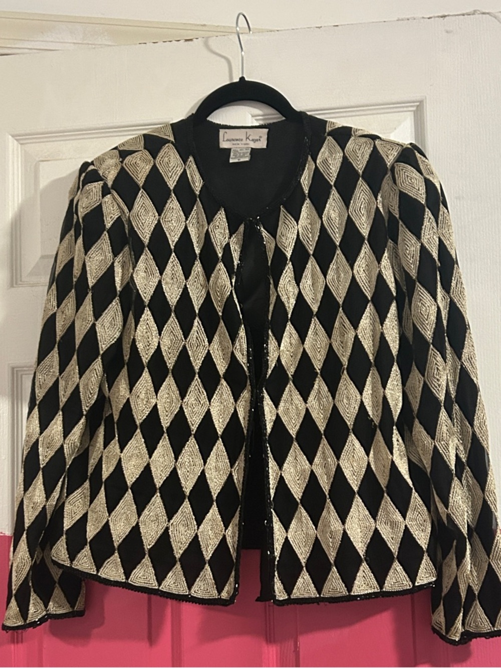 Laurence Kazar Black and Gold Diamond-Pattern Jacket